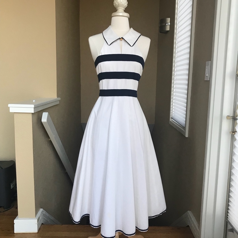 CHANEL Blue and White Vintage Cut Dress 34